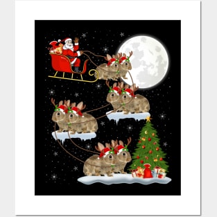 Funny Xmas Lighting Tree with Santa Rides Bunny at Christmas Posters and Art